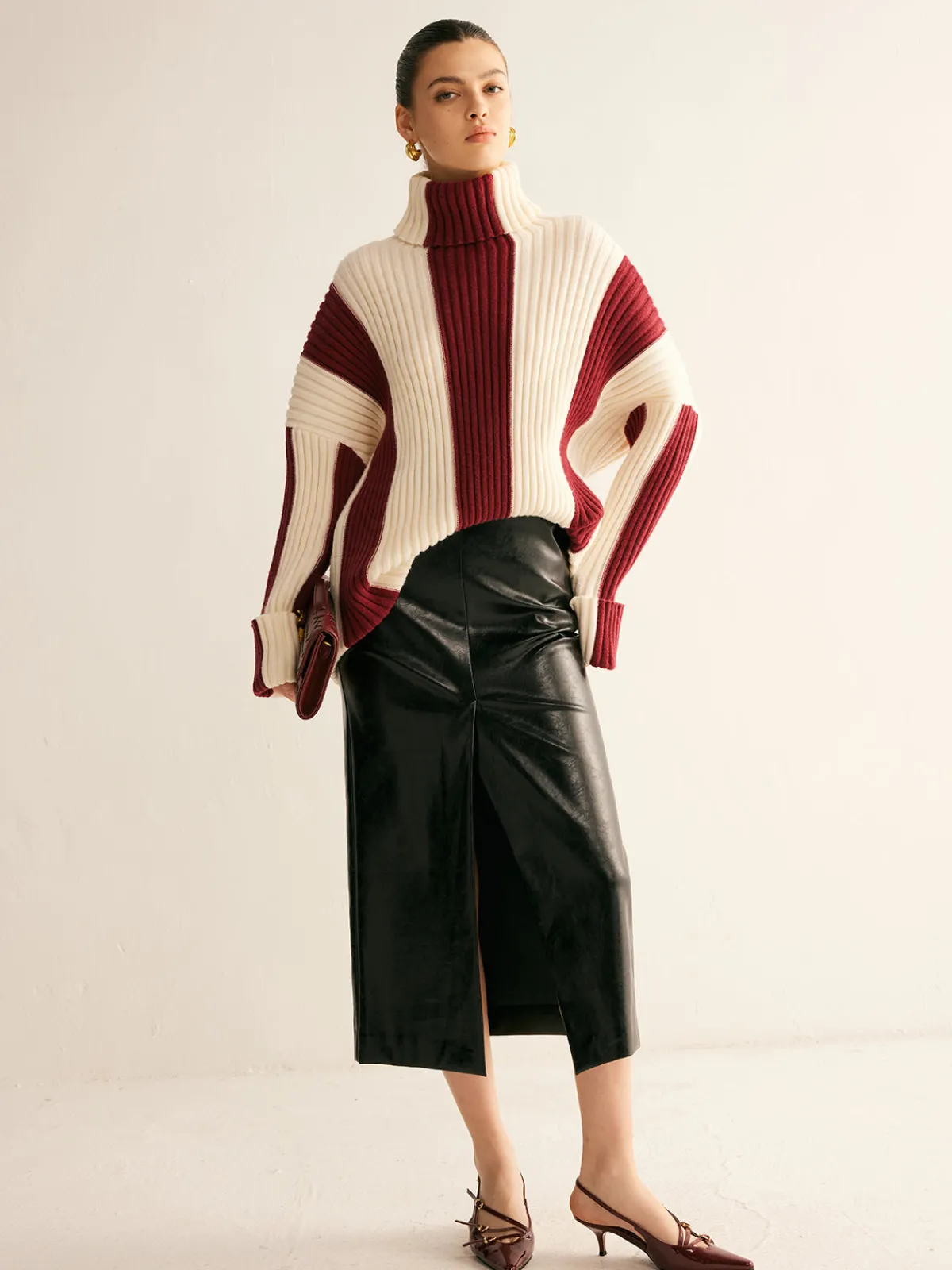 Best Ribbed Color Block Turtleneck Sweater Sweater Tops|Sweaters & Cardigans