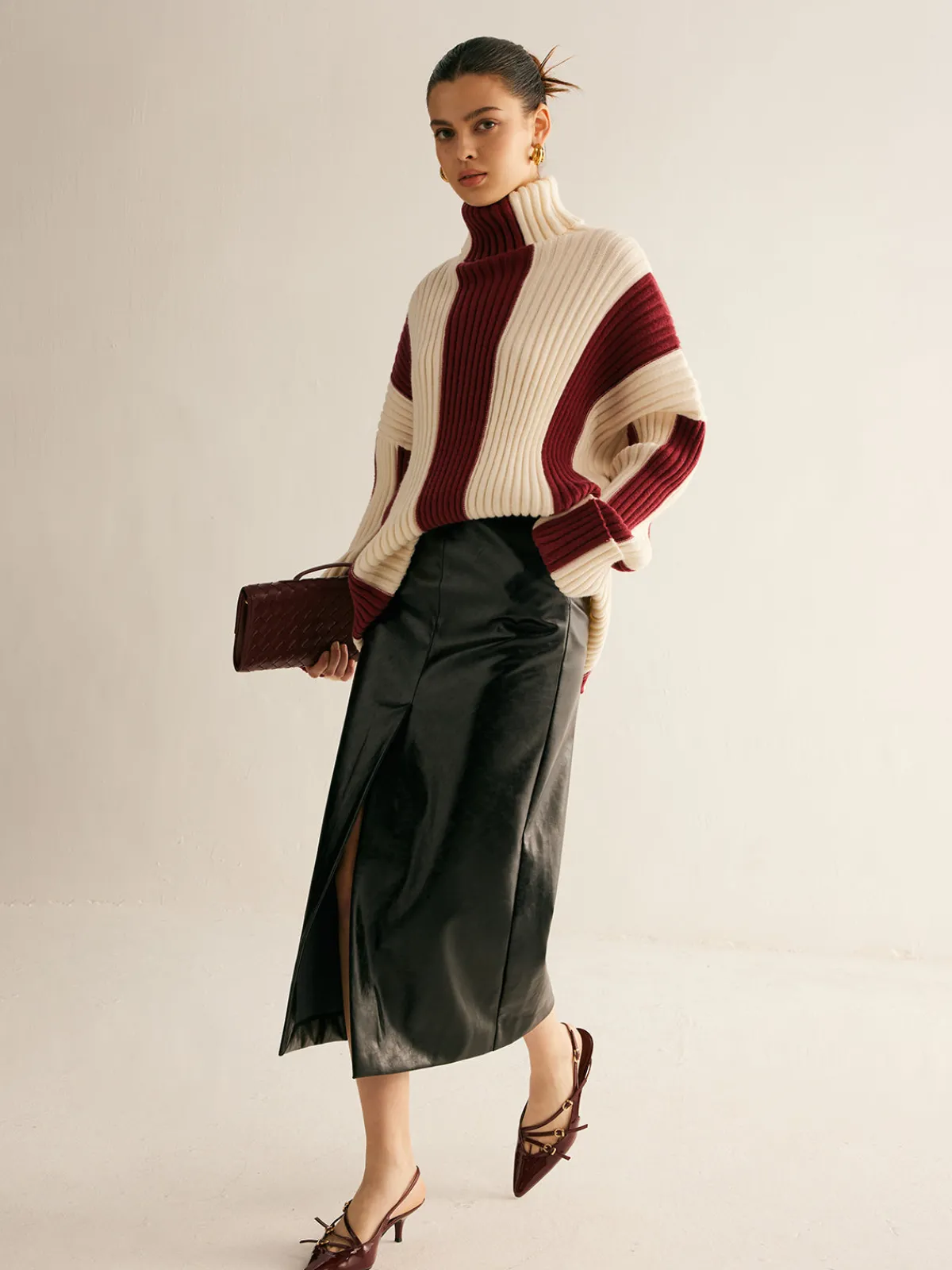Best Ribbed Color Block Turtleneck Sweater Sweater Tops|Sweaters & Cardigans
