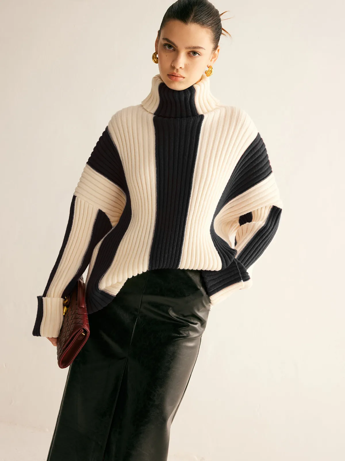 Best Ribbed Color Block Turtleneck Sweater Sweater Tops|Sweaters & Cardigans