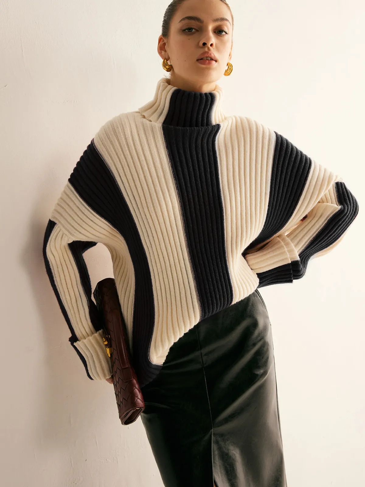 Best Ribbed Color Block Turtleneck Sweater Sweater Tops|Sweaters & Cardigans