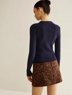 Clearance Ribbed Keyhole Neckline Polo Sweater Sweater Tops|Sweaters & Cardigans