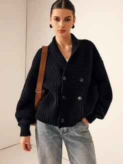Outlet Ribbed Lapel Button Knit Outerwear Sweater Tops|Outerwear