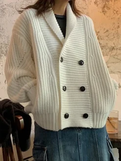 Online Ribbed Lapel Button Knit Outerwear Sweater Tops|Outerwear