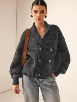 Online Ribbed Lapel Button Knit Outerwear Sweater Tops|Outerwear