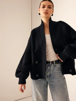 Online Ribbed Lapel Button Knit Outerwear Sweater Tops|Outerwear