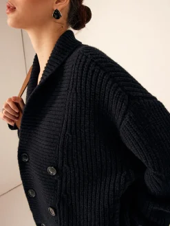 Online Ribbed Lapel Button Knit Outerwear Sweater Tops|Outerwear
