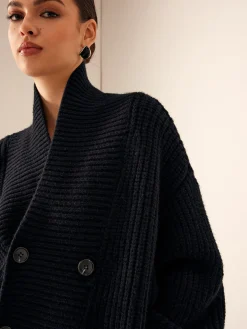 Online Ribbed Lapel Button Knit Outerwear Sweater Tops|Outerwear