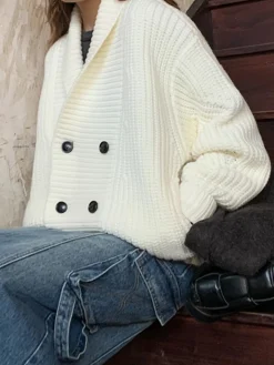 Online Ribbed Lapel Button Knit Outerwear Sweater Tops|Outerwear