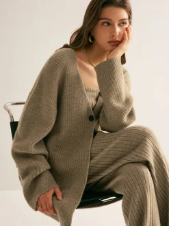 Discount Ribbed Loose Knit Outerwear Sweater Tops|Outerwear