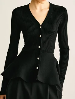 Clearance Ribbed Panel Bud Waist Button Knit Top Sweater Tops|Sweaters & Cardigans