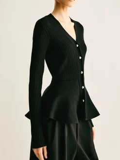 Clearance Ribbed Panel Bud Waist Button Knit Top Sweater Tops|Sweaters & Cardigans