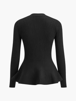 Clearance Ribbed Panel Bud Waist Button Knit Top Sweater Tops|Sweaters & Cardigans