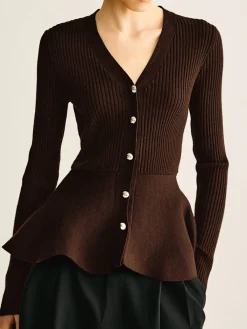 Clearance Ribbed Panel Bud Waist Button Knit Top Sweater Tops|Sweaters & Cardigans