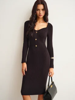 Sale Ribbed Slim Sweater Midi Dress Sweater Dresses|Work Dresses