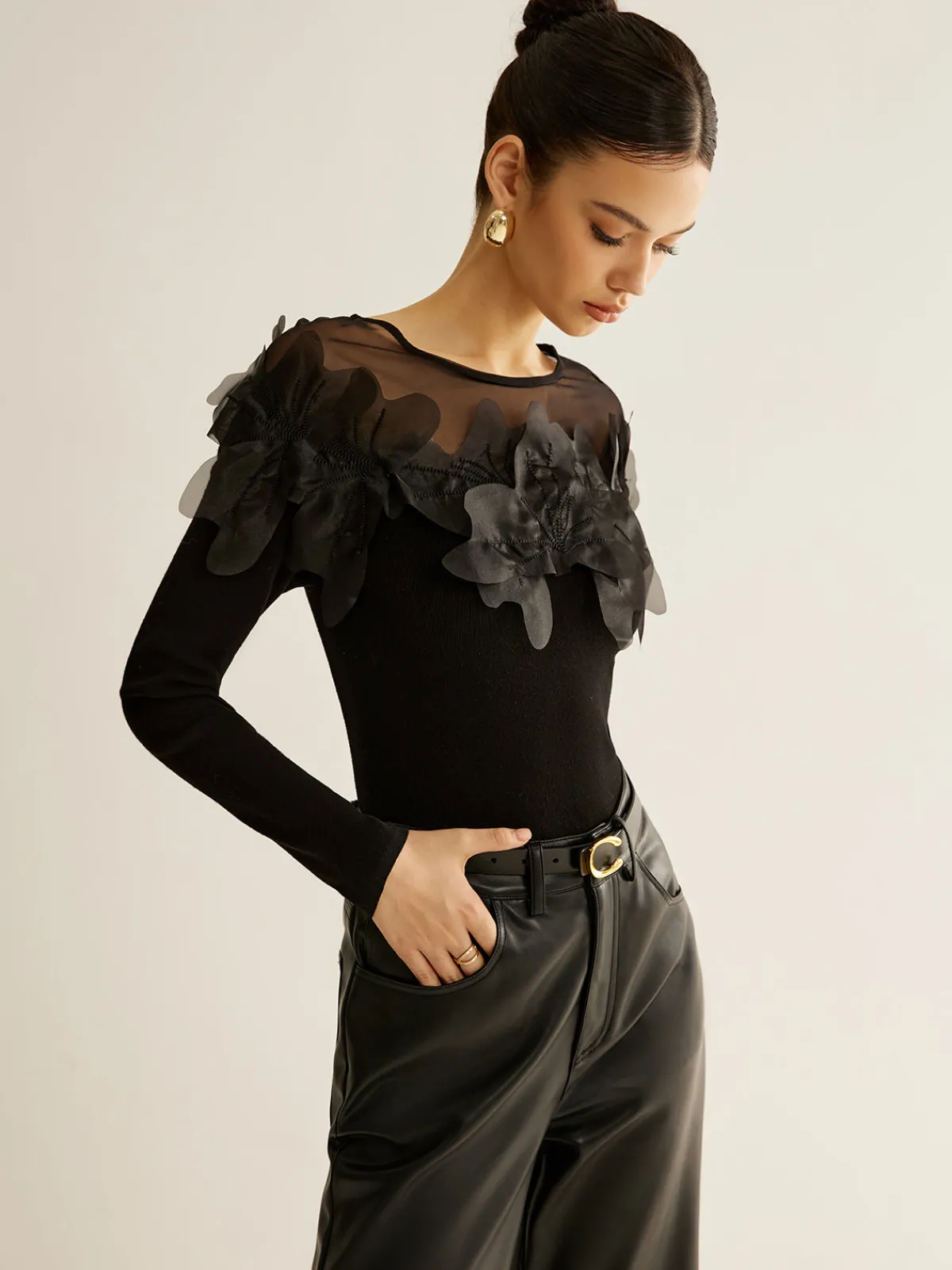 Romance Floral Decor Slim Blouse Blouses & Shirts|Tops