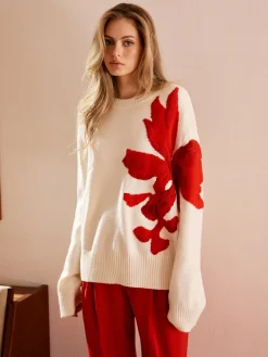 New Round Neck Jacquard Sweater Sweater Tops|Sweaters & Cardigans