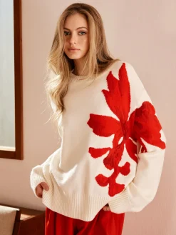 Hot Round Neck Jacquard Sweater Sweater Tops|Sweaters & Cardigans