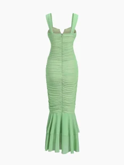 Online Ruched Mesh Zippered Long Dress Cocktail & Party Dresses|Summer Dresses