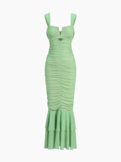Best Ruched Mesh Zippered Long Dress Cocktail & Party Dresses|Summer Dresses