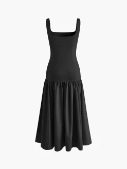 Online Ruffle Long Cami Sundress Black Dresses|Casual Dresses