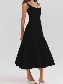 Online Ruffle Long Cami Sundress Black Dresses|Casual Dresses
