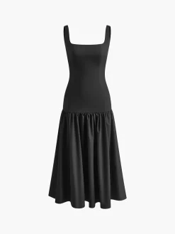Online Ruffle Long Cami Sundress Black Dresses|Casual Dresses