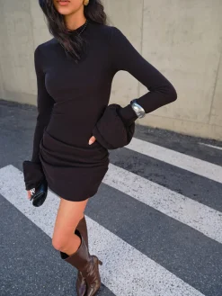 Clearance Ruffle Pleated Short Dress Black Dresses|Casual Dresses