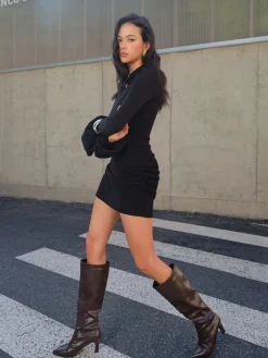 Clearance Ruffle Pleated Short Dress Black Dresses|Casual Dresses