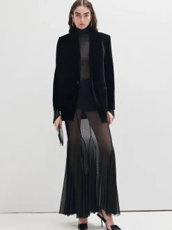 Outlet Ruffle Sheer Panel Maxi Skirt Skirts|Matching Sets