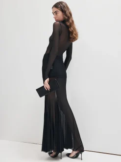 Outlet Ruffle Sheer Panel Maxi Skirt Skirts|Matching Sets