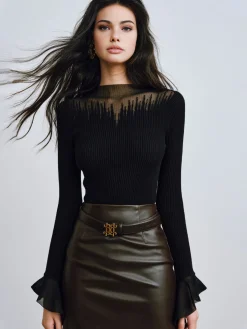 Clearance Ruffle Sleeve Thin Sweater Sweater Tops|Sweaters & Cardigans