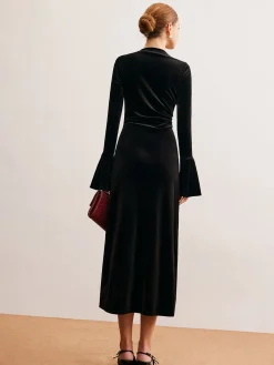 New Ruffle-Cuff Velvet Long Dress Cocktail & Party Dresses|Long Dresses