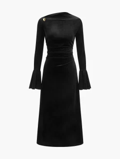 Online Ruffle-Cuff Velvet Long Dress Black Dresses|Cocktail & Party Dresses
