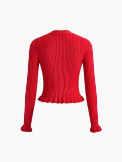 Discount Ruffled Trim Pearl Button Long Sleeve Cardigan Cardigans|Sweaters & Cardigans
