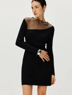 Semi-Sheer Panel Sweater Dress Sweater Dresses|Cocktail & Party Dresses
