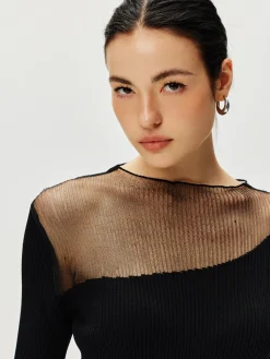 Semi-Sheer Panel Sweater Dress Sweater Dresses|Cocktail & Party Dresses
