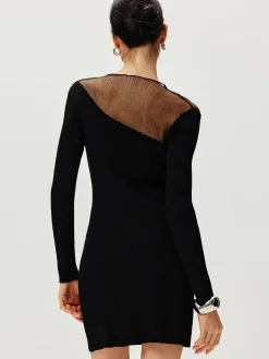 Semi-Sheer Panel Sweater Dress Sweater Dresses|Cocktail & Party Dresses