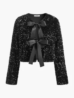 Sequins Velvet Bow Blazer Outerwear|Blazers