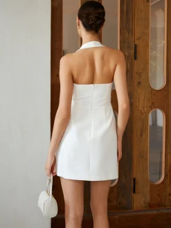 Online Sexy Halter Solid Dress White Dresses|Black Dresses