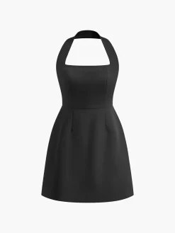 Online Sexy Halter Solid Dress White Dresses|Black Dresses