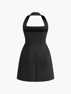 Online Sexy Halter Solid Dress White Dresses|Black Dresses