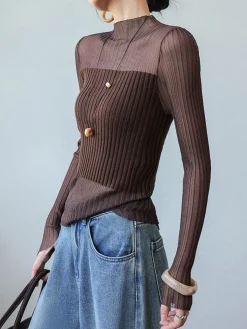 Best Sheer Panel Slim Sweater Sweater Tops|Sweaters & Cardigans