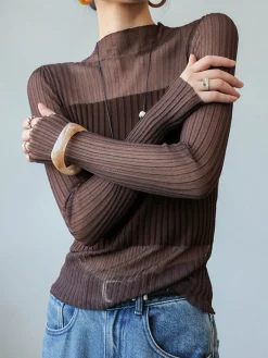 Best Sheer Panel Slim Sweater Sweater Tops|Sweaters & Cardigans