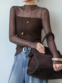 Best Sheer Panel Slim Sweater Sweater Tops|Sweaters & Cardigans