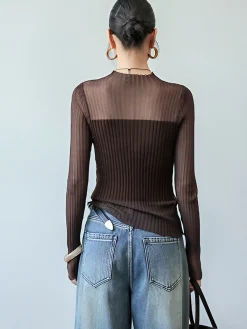 Best Sheer Panel Slim Sweater Sweater Tops|Sweaters & Cardigans