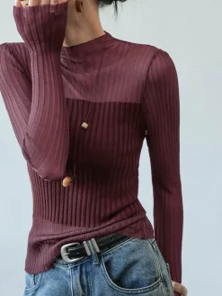 Outlet Sheer Panel Slim Sweater Sweater Tops|Sweaters & Cardigans