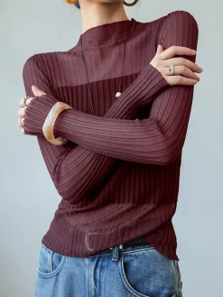 Outlet Sheer Panel Slim Sweater Sweater Tops|Sweaters & Cardigans