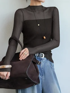Outlet Sheer Panel Slim Sweater Sweater Tops|Sweaters & Cardigans