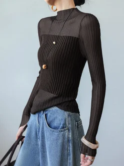 Outlet Sheer Panel Slim Sweater Sweater Tops|Sweaters & Cardigans