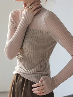 Outlet Sheer Panel Slim Sweater Sweater Tops|Sweaters & Cardigans